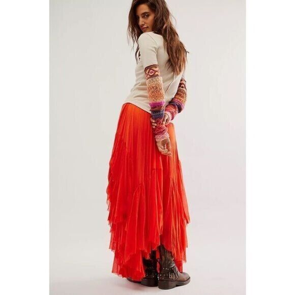 Free People FP One Clover Skirt Asymmetrical Tiered Orange Large L NEW - Picture 2 of 5